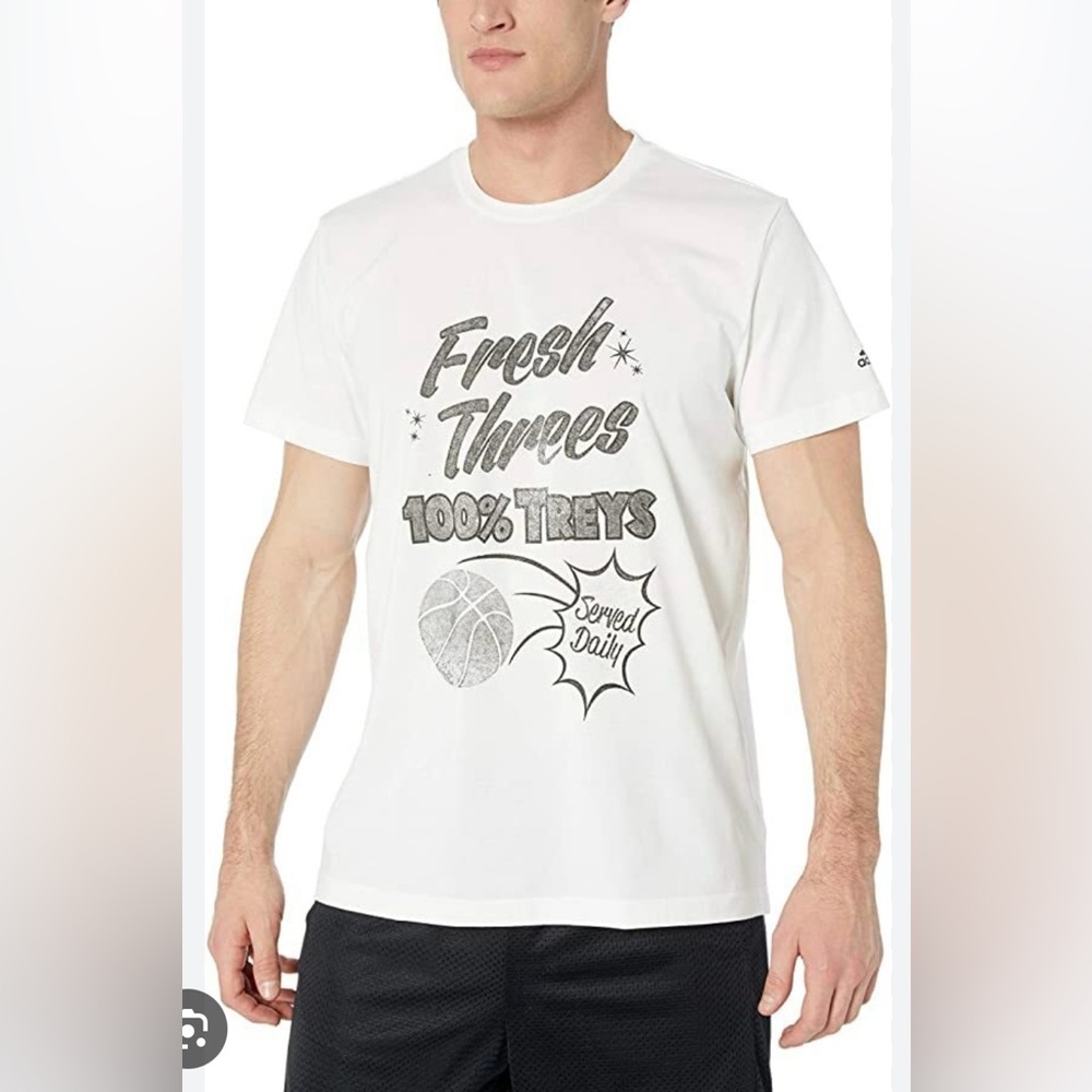 Adidas White Fresh Three’s Basketball T-Shirt